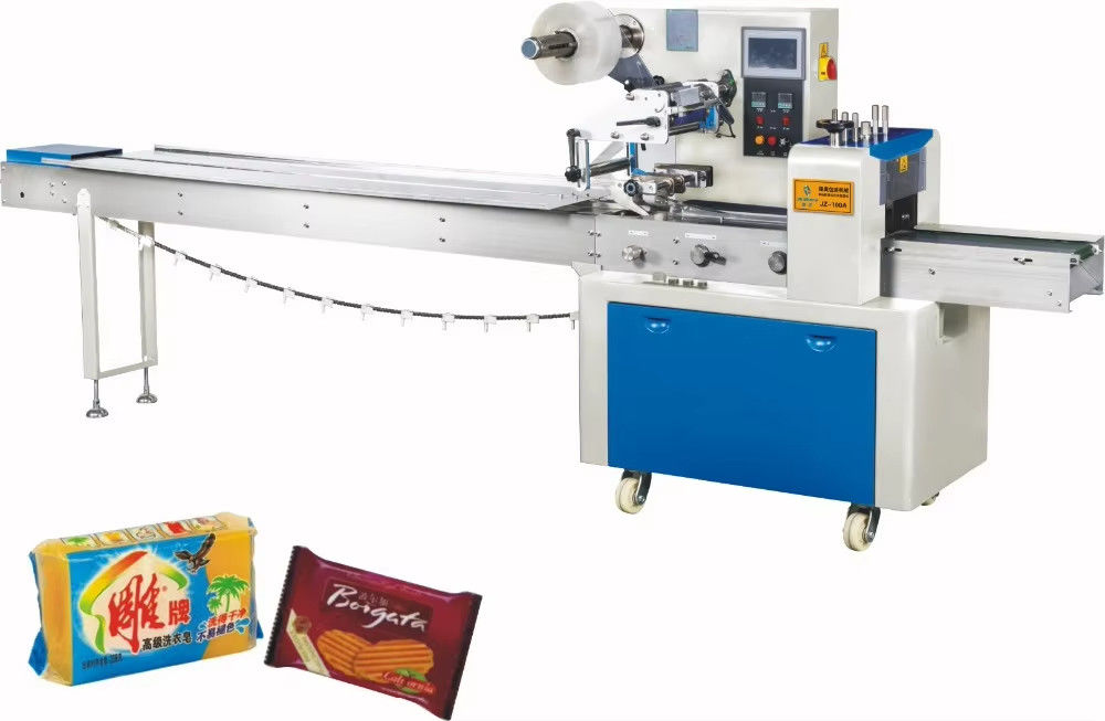 Profesyonel Akış Yastık Çantası Paketleme Paketleme Makinesi Pizza Kurabiyesi için Yatay Kurabiye Ekmek Akış Yastık Paketleme Makinesi