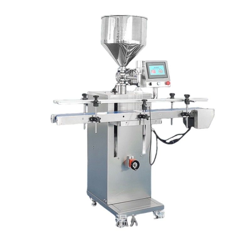 Yüksek Kaliteli Otomatik Dikey Pasta Doldurma Makinesi Kremalı Sıcak Soslu Ketçap Doldurma Makinesi Konveyör ve Dokunmatik Ekranla