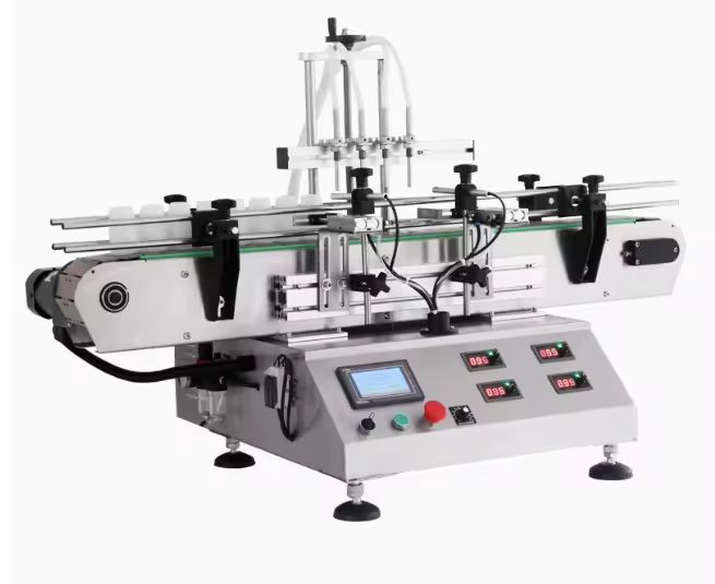 Sıvı Dolum Makinesi Masaüstü Otomatik Küçük Esansiyel Yağ Parfüm Sıvı Şişe Dolum Kapatma ve Etiketleme Makinesi 4 Kafa