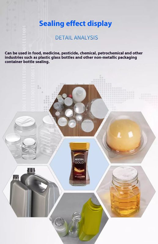 Plastik şişeler için tam otomatik sürekli konserve cam indüksiyon alüminyum folyo mühürleme makinesi