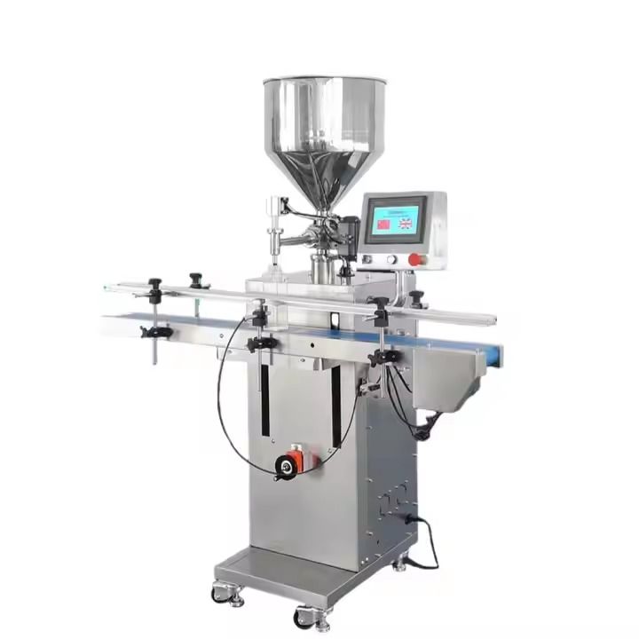 Yüksek Kaliteli Otomatik Dikey Pasta Doldurma Makinesi Kremalı Sıcak Soslu Ketçap Doldurma Makinesi Konveyör ve Dokunmatik Ekranla